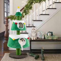 Christmas Cat Tree for Indoor Cats Cute Holiday Cat Tower with 2 Condos - view 2