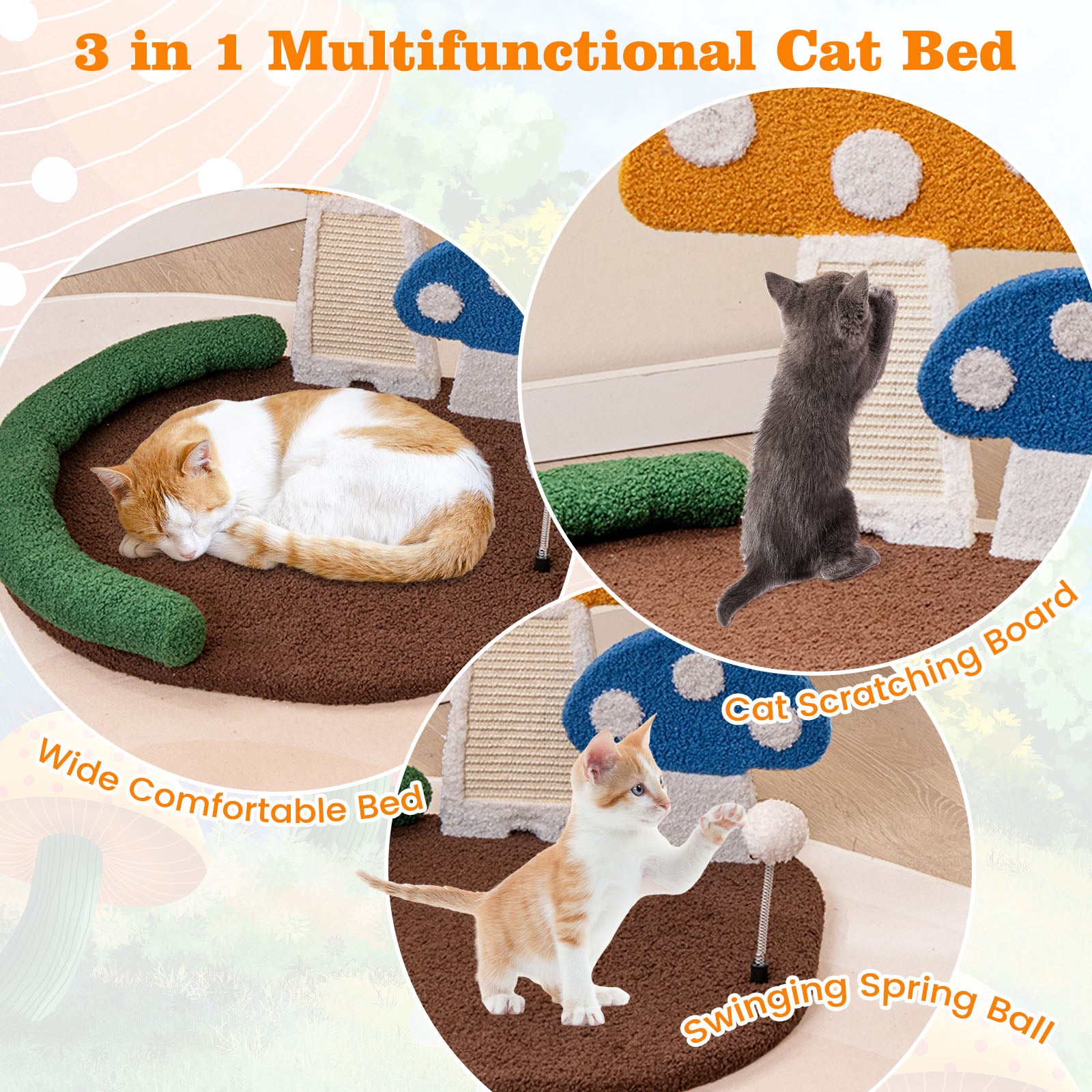 Mushroom Cat Bed Cat Claw Scratcher with Wide Bed and Sisal Scratch Panel Cat - view 6