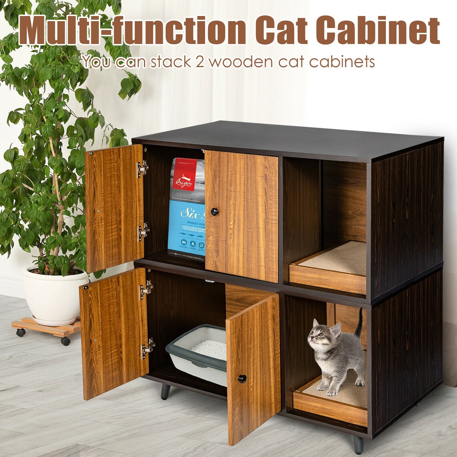 Cat Litter Box Enclosure with Divider and Double Doors Cat House - view 3