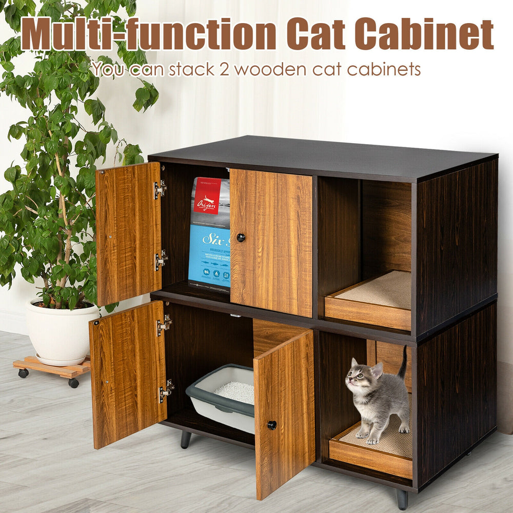 Cat Litter Box Enclosure with Divider and Double Doors Cat House - view 3