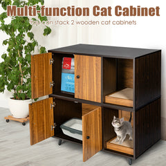 Cat Litter Box Enclosure with Divider and Double Doors Cat House - view 3