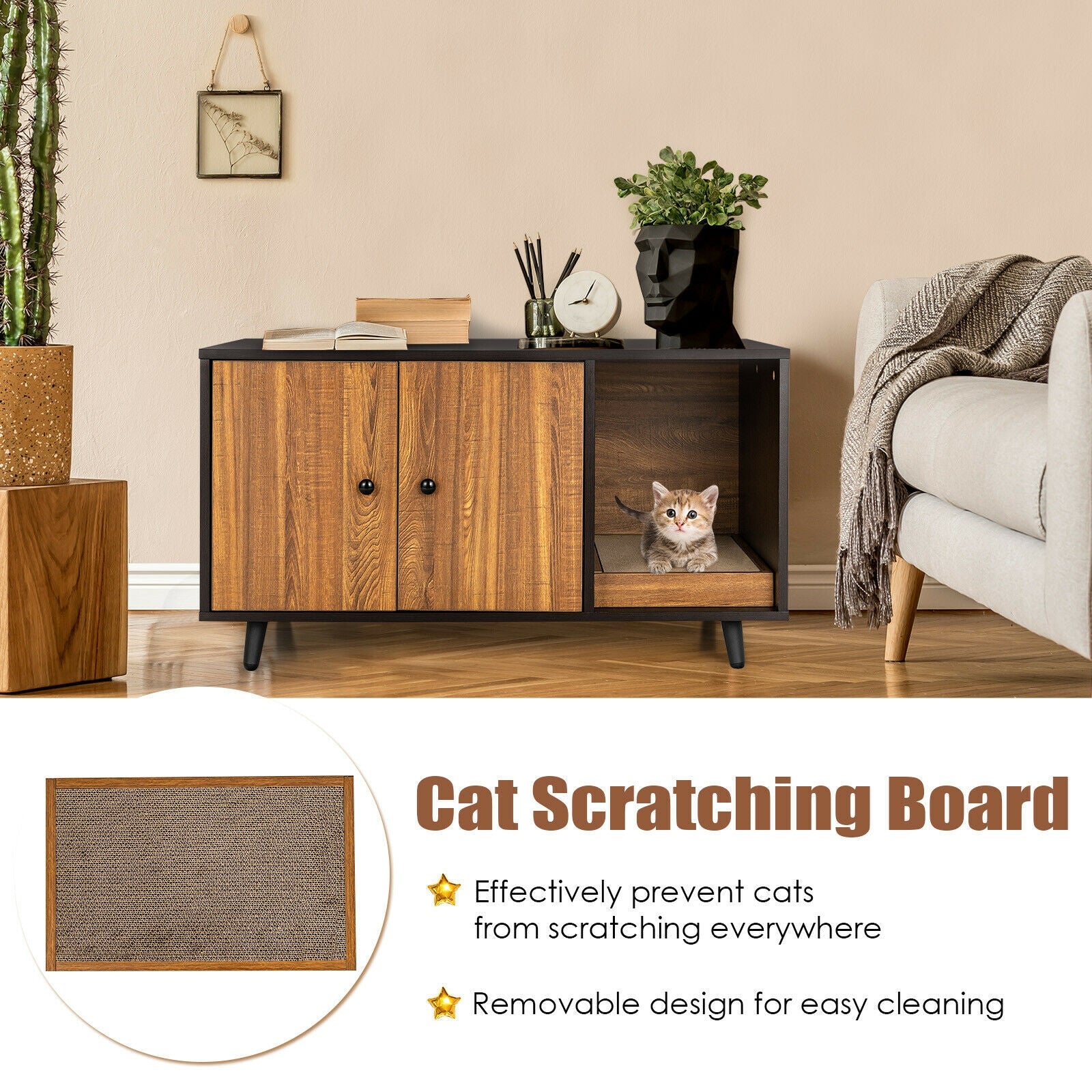 Cat Litter Box Enclosure with Divider and Double Doors Cat House - view 6