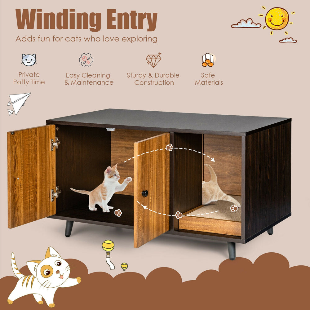 Cat Litter Box Enclosure with Divider and Double Doors Cat House - view 7