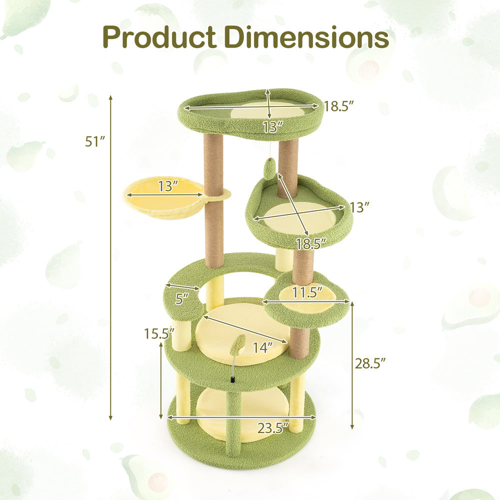 Multi-level Cat Tree Avocado Theme Cat Tower with Wide Perch Rotatable Basket - view 5