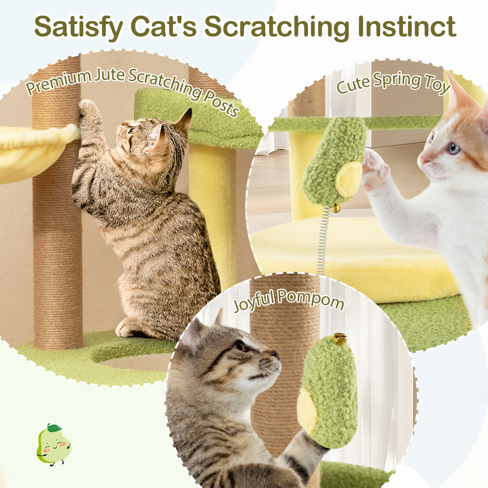 Multi-level Cat Tree Avocado Theme Cat Tower with Wide Perch Rotatable Basket - view 7