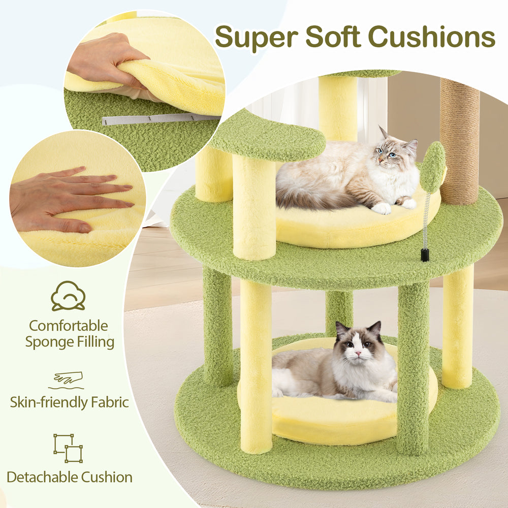 Multi-level Cat Tree Avocado Theme Cat Tower with Wide Perch Rotatable Basket - view 8
