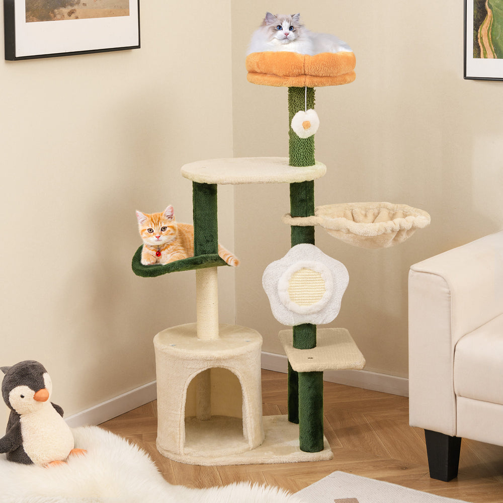Cute Flower Cat Tree Modern Kitty Tower with Plush Top Perch - view 2
