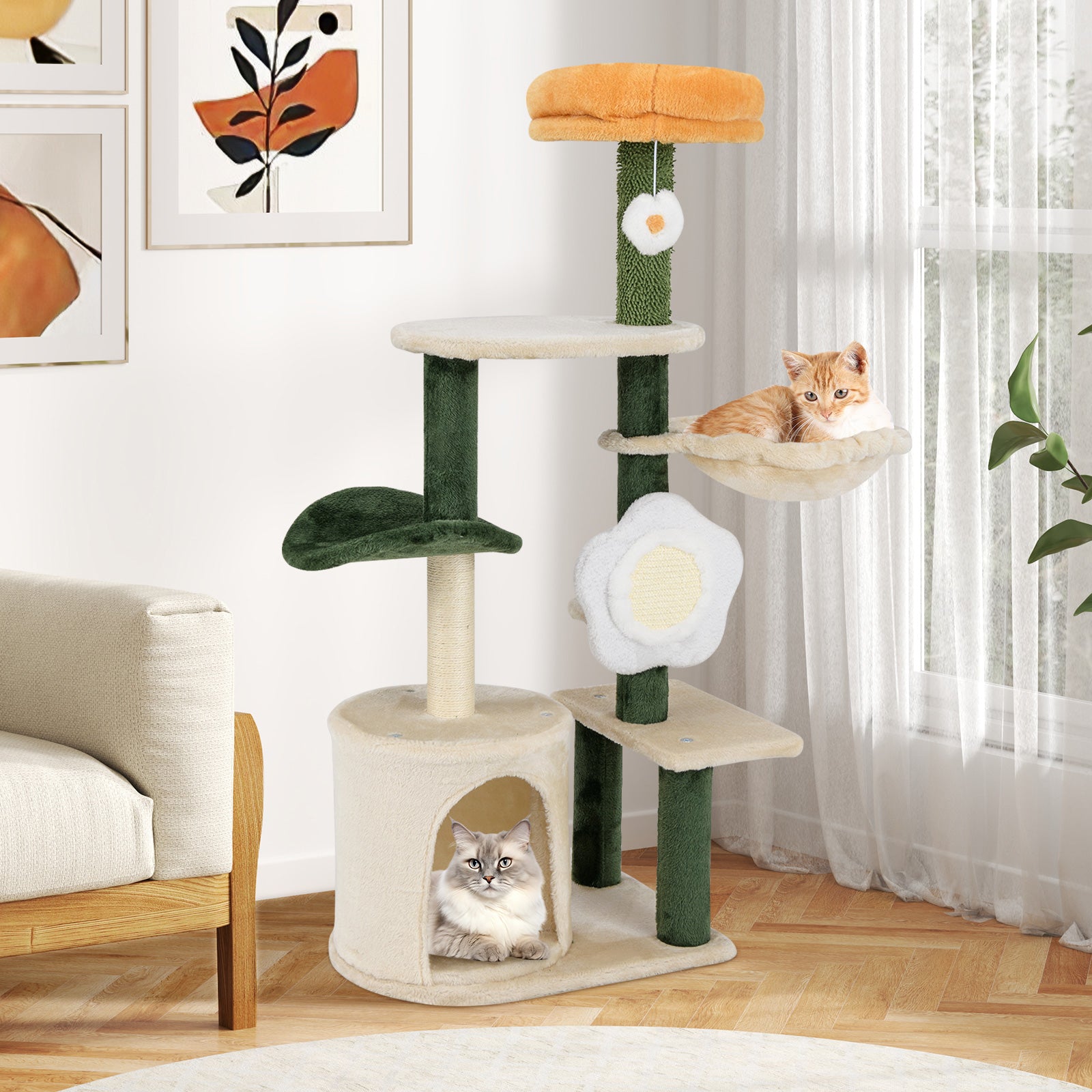 Cute Flower Cat Tree Modern Kitty Tower with Plush Top Perch - view 3