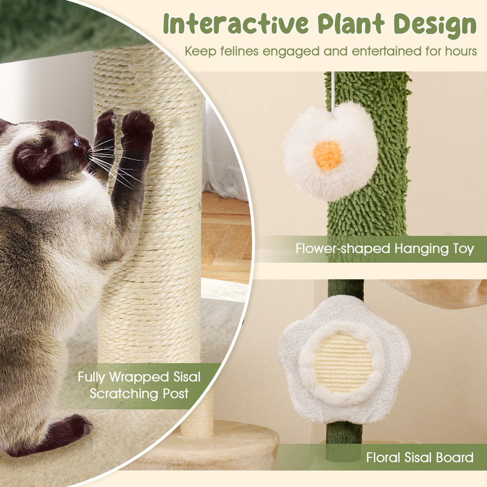 Cute Flower Cat Tree Modern Kitty Tower with Plush Top Perch - view 7