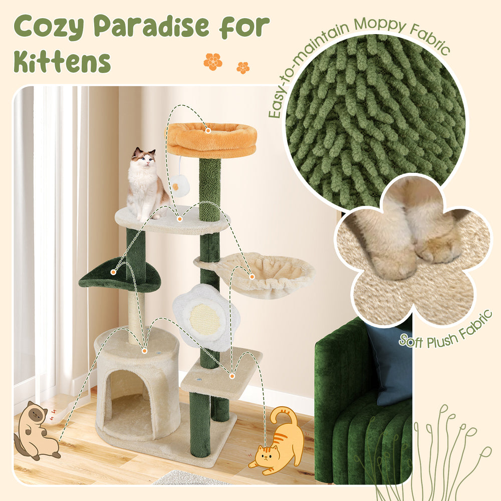 Cute Flower Cat Tree Modern Kitty Tower with Plush Top Perch - view 8