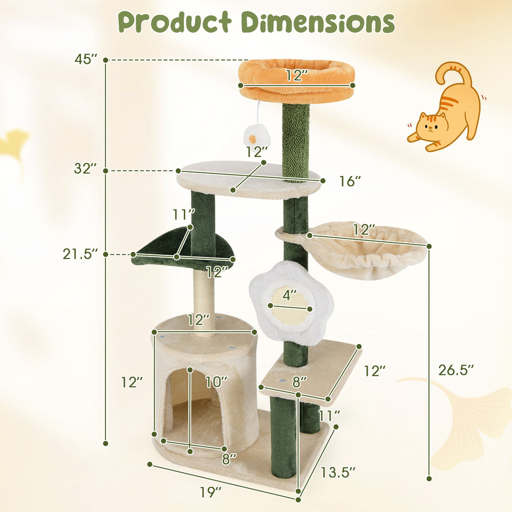 Cute Flower Cat Tree Modern Kitty Tower with Plush Top Perch - view 5