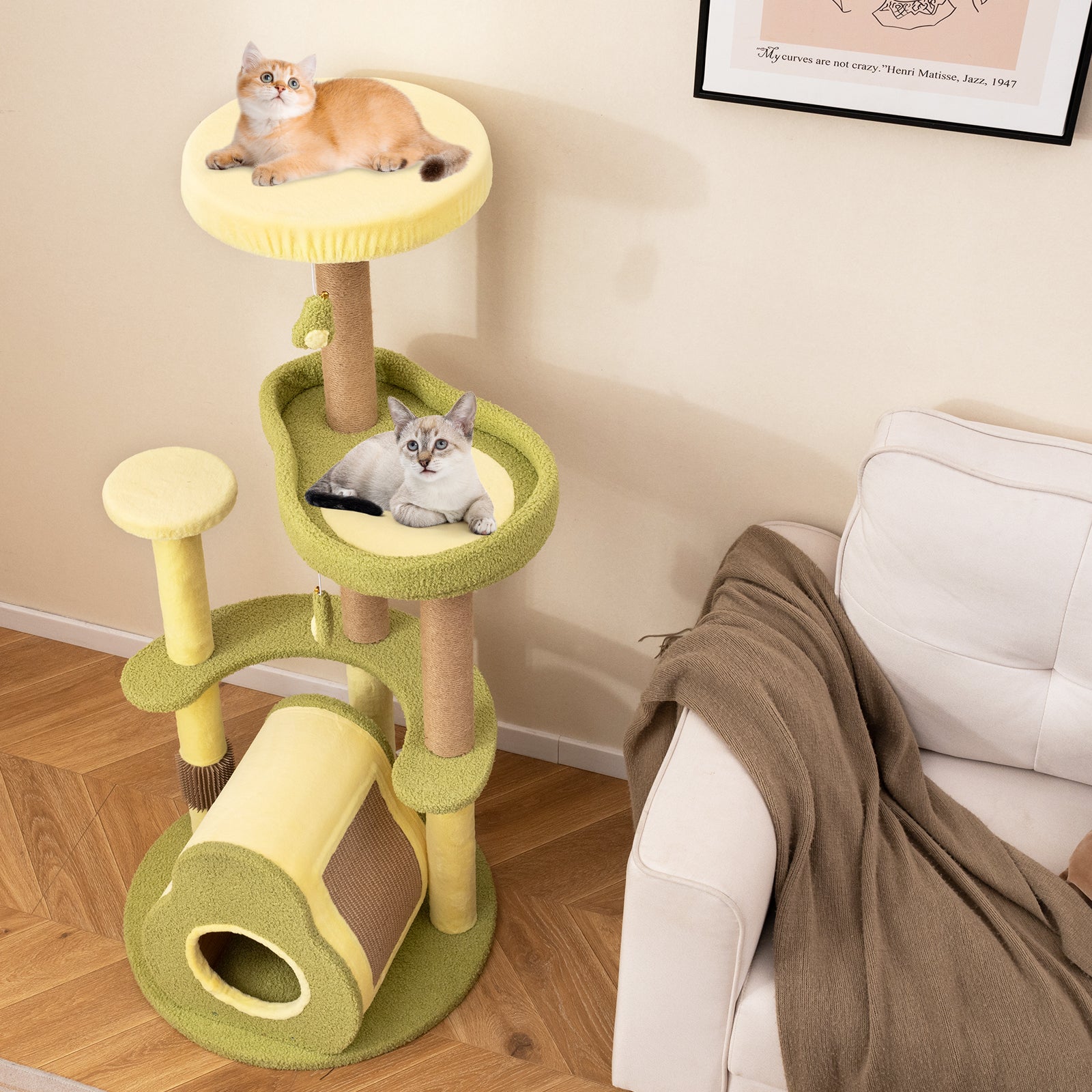 Freestanding Multi-level Avocado Cat Tower with Private Condo Cat Tree - view 3