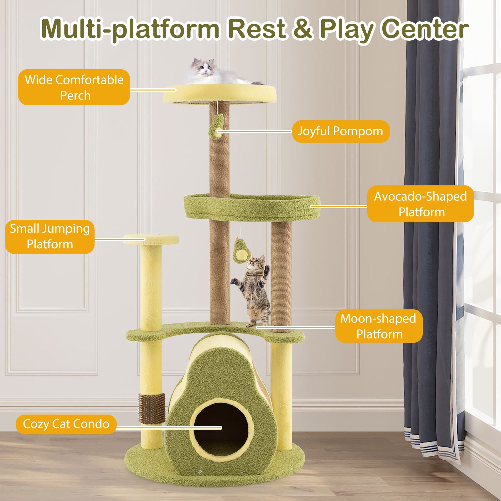 Freestanding Multi-level Avocado Cat Tower with Private Condo Cat Tree - view 8