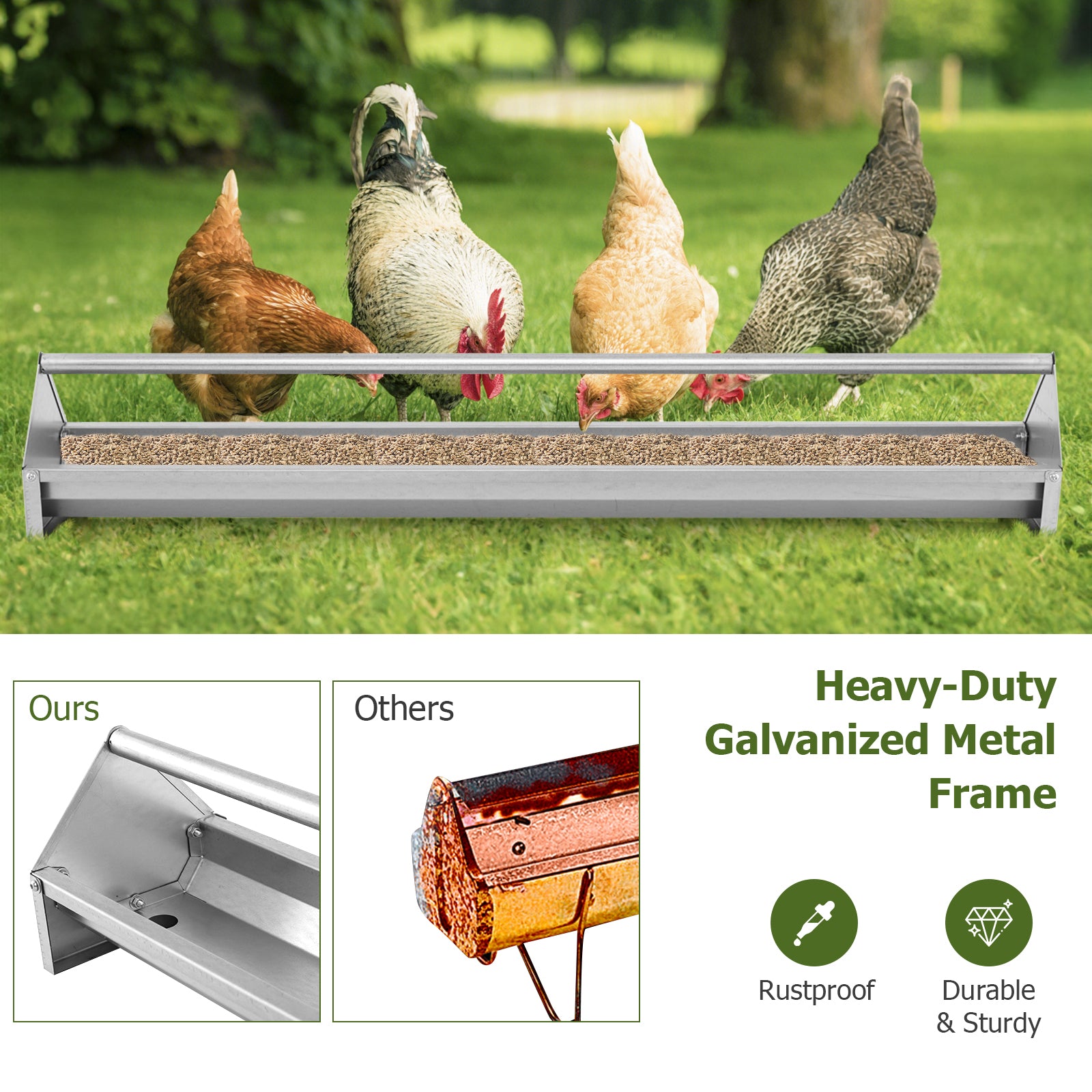 Metal Chicken Feeder Chicken Feeding Trough with Drainage Holes Chicken Coop - view 7