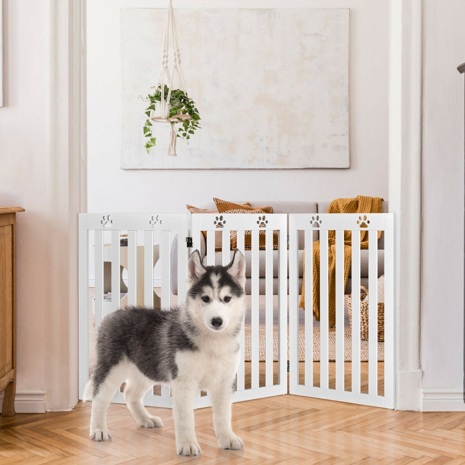 36 Inch Folding Wooden Freestanding Pet Gate Dog Gate with 360 deg Flexible - view 3