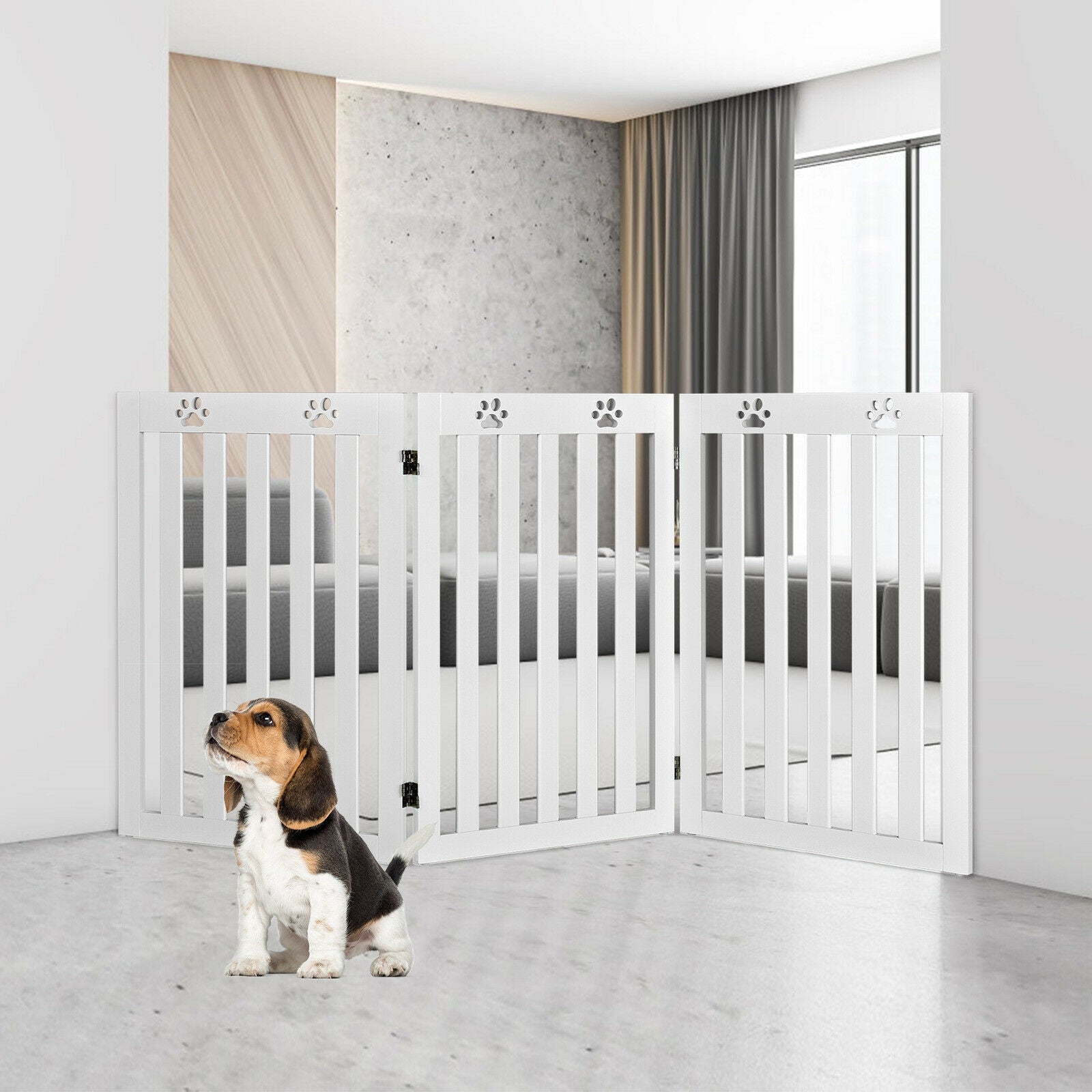 36 Inch Folding Wooden Freestanding Pet Gate Dog Gate with 360 deg Flexible - view 2