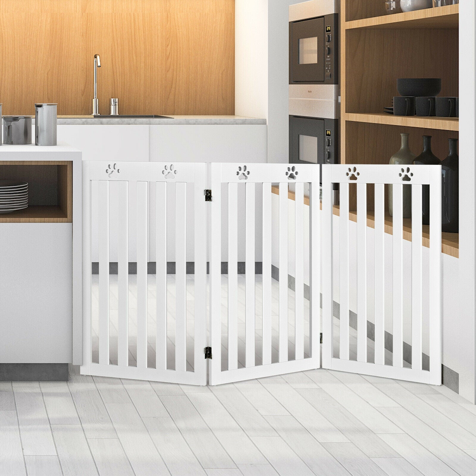 36 Inch Folding Wooden Freestanding Pet Gate Dog Gate with 360 deg Flexible - view 7