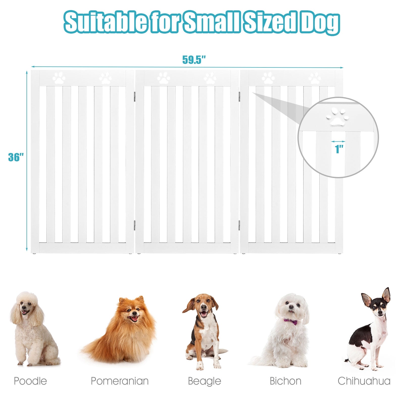 36 Inch Folding Wooden Freestanding Pet Gate Dog Gate with 360 deg Flexible - view 5
