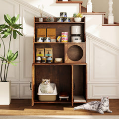 Modern Wooden Industrial Cat Litter Box Enclosure with Storage Shelves Cat House - view 3