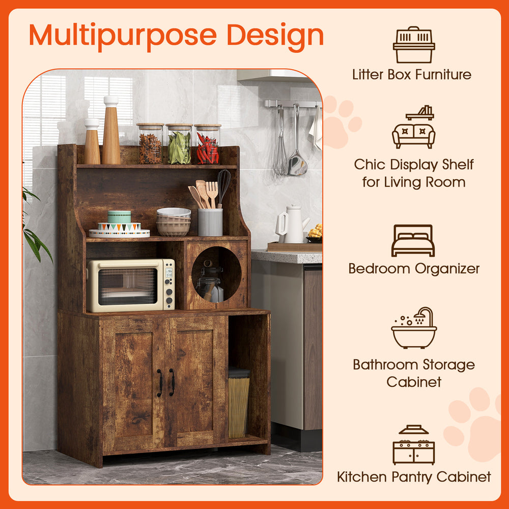 Modern Wooden Industrial Cat Litter Box Enclosure with Storage Shelves Cat House - view 7