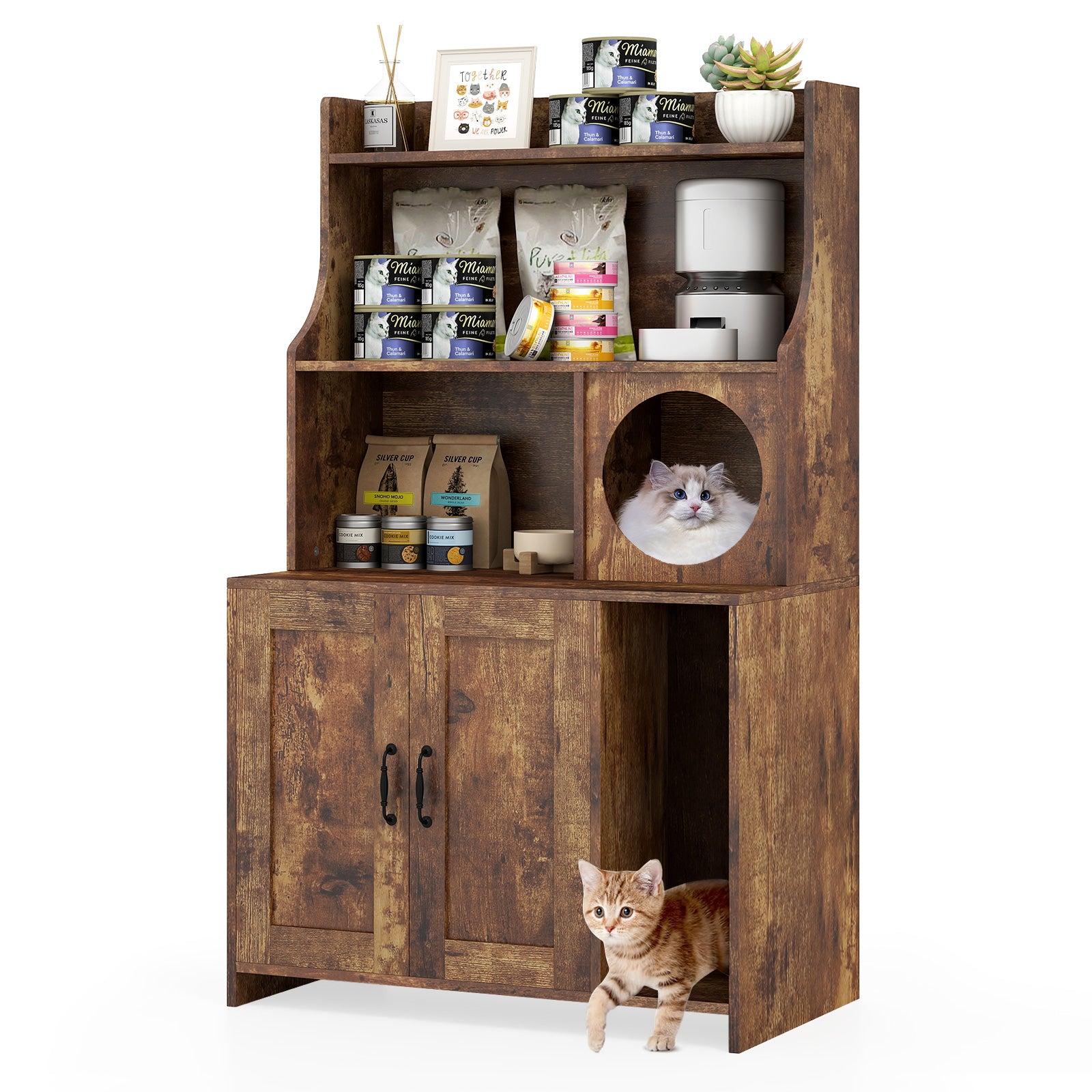 Modern Wooden Industrial Cat Litter Box Enclosure with Storage Shelves Cat House - view 8