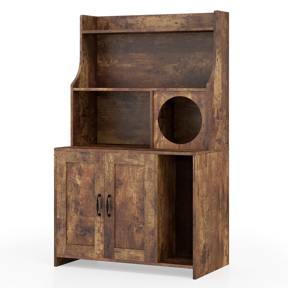 Modern Wooden Industrial Cat Litter Box Enclosure with Storage Shelves Cat House - view 4