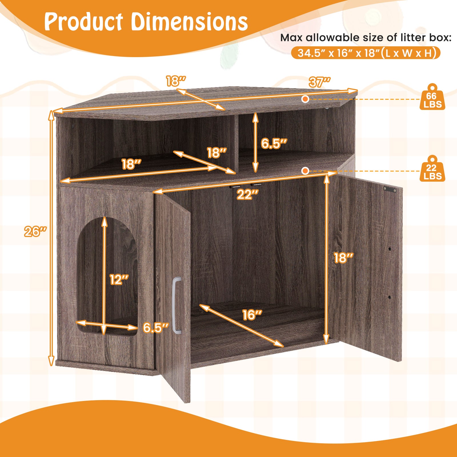 Corner Cat Litter Box Enclosure with Storage Shelves and Double Doors Cat House - view 5