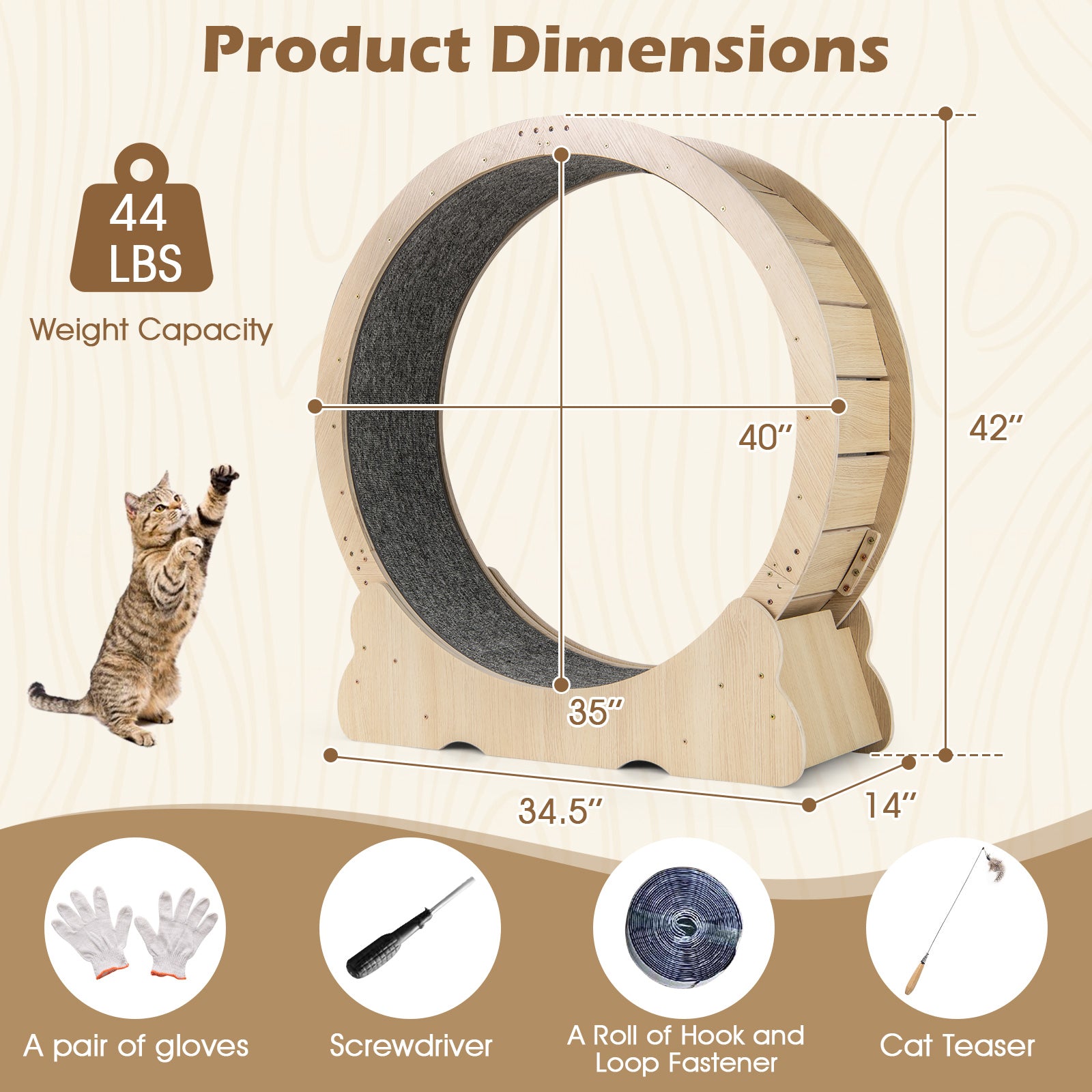 40 Inch Large Cat Exercise Wheel with Lockable Mechanism and Carpeted Runaway - view 5