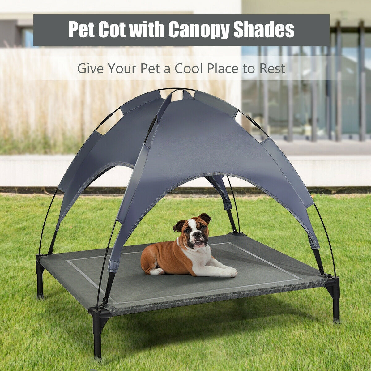 Portable Elevated Outdoor Pet Bed with Removable Canopy Shade-36 Inch - view 7