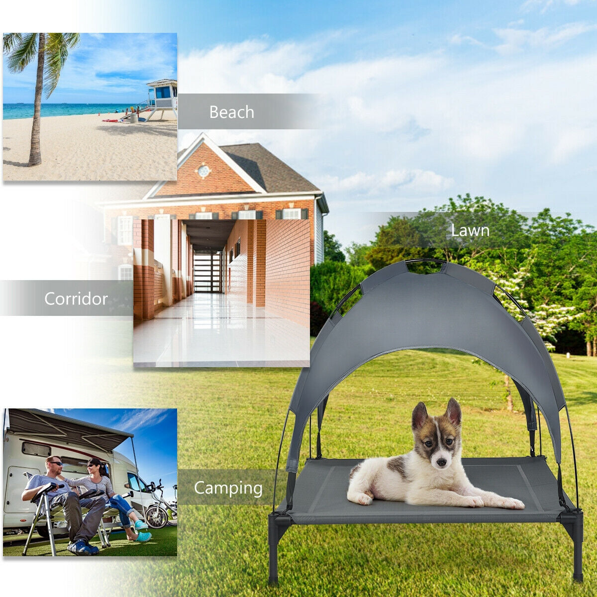 Portable Elevated Outdoor Pet Bed with Removable Canopy Shade-36 Inch - view 5
