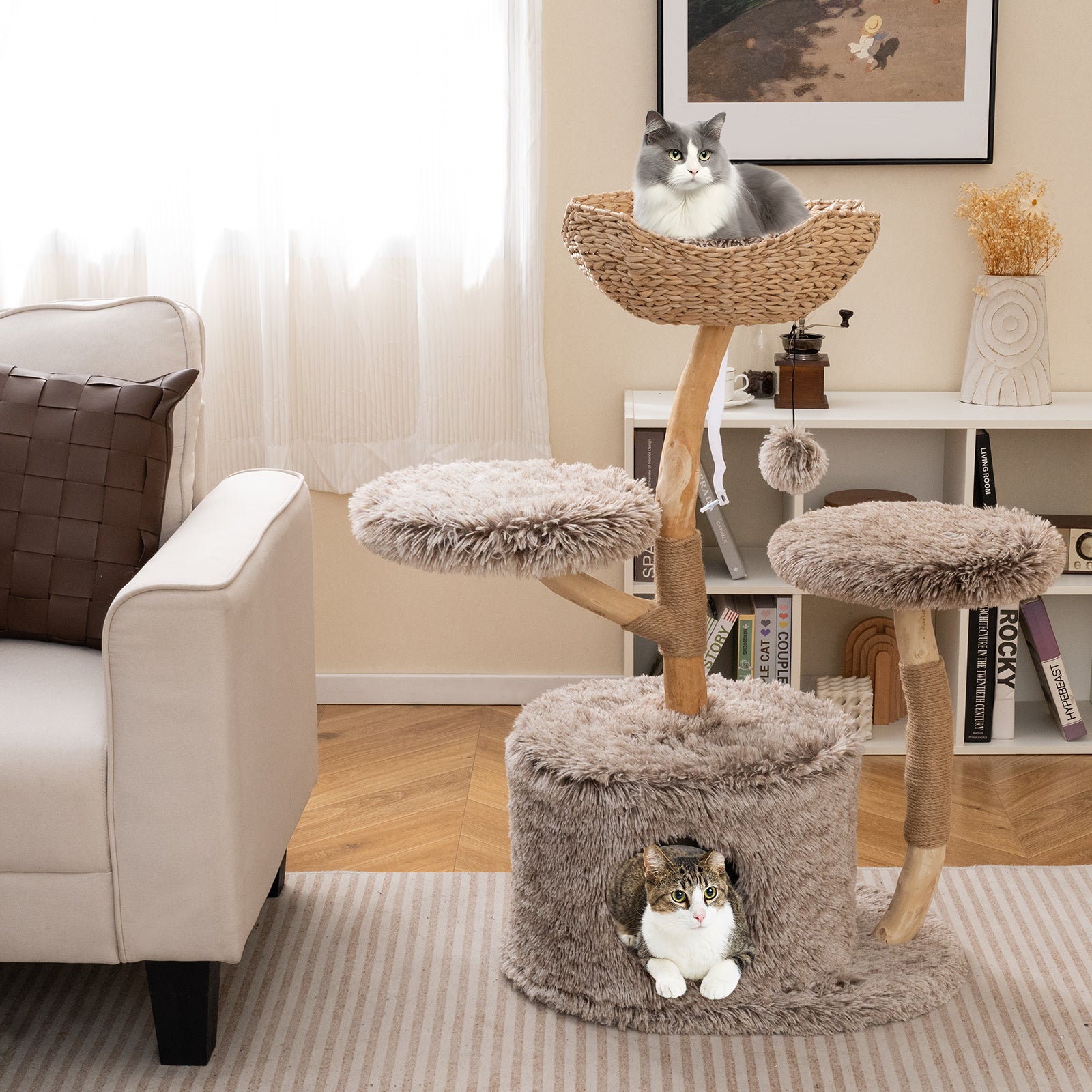 Wood Cat Tree Solid Pear Cat Tree with Perch and Sisal Scratching Posts - view 2