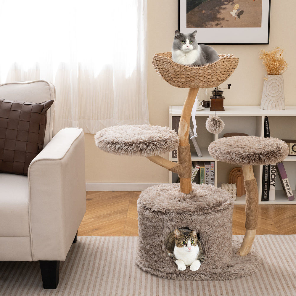 Wood Cat Tree Solid Pear Cat Tree with Perch and Sisal Scratching Posts - view 2