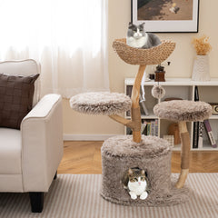 Wood Cat Tree Solid Pear Cat Tree with Perch and Sisal Scratching Posts - view 2