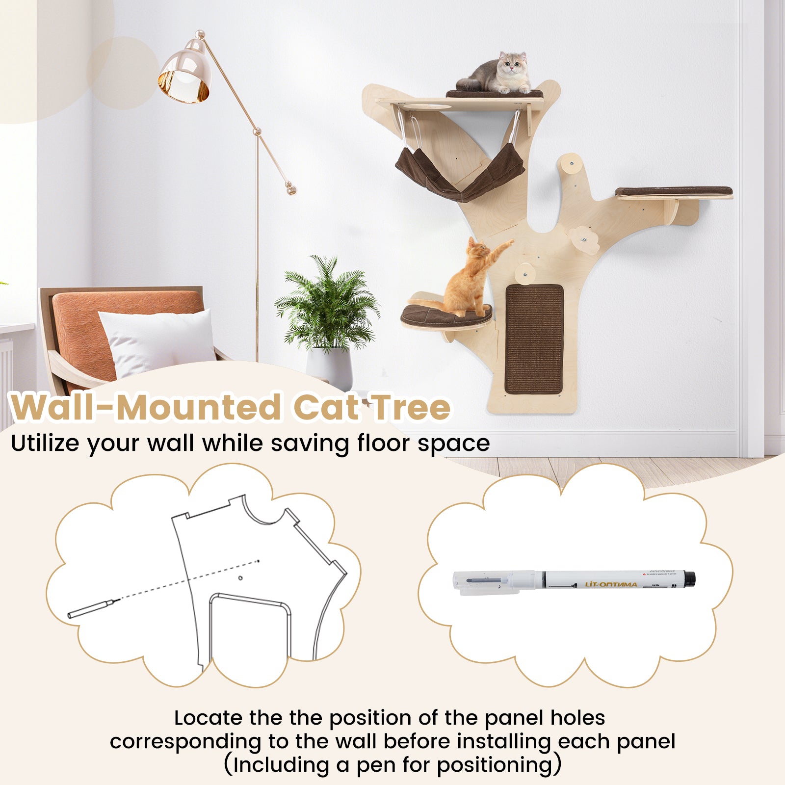 Wall-Mounted Cat Tower Cat Wall Shelves Furniture with Perch Cat Tree - view 8