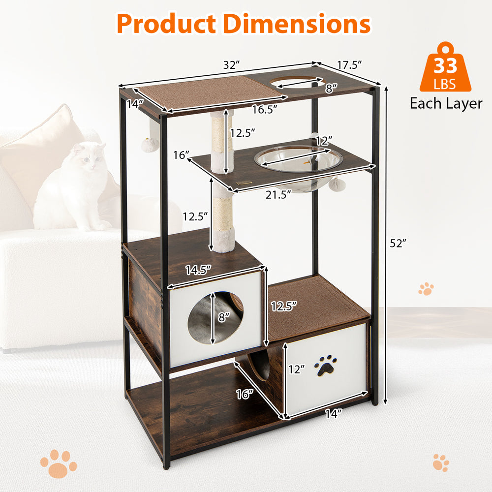 52 Inch Tall Wooden Cat Tree Metal Frame with 2 Condos and Cushions - view 5