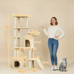 67" Large Cat Tree with 7 Scratching Posts, Tunnel, 2 Condos, Hammock, Perch - view 2
