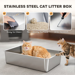 XL Stainless Steel Litter Box w/ 100 deg Flip Top, Scoop, Side Top Dual Entry - view 3