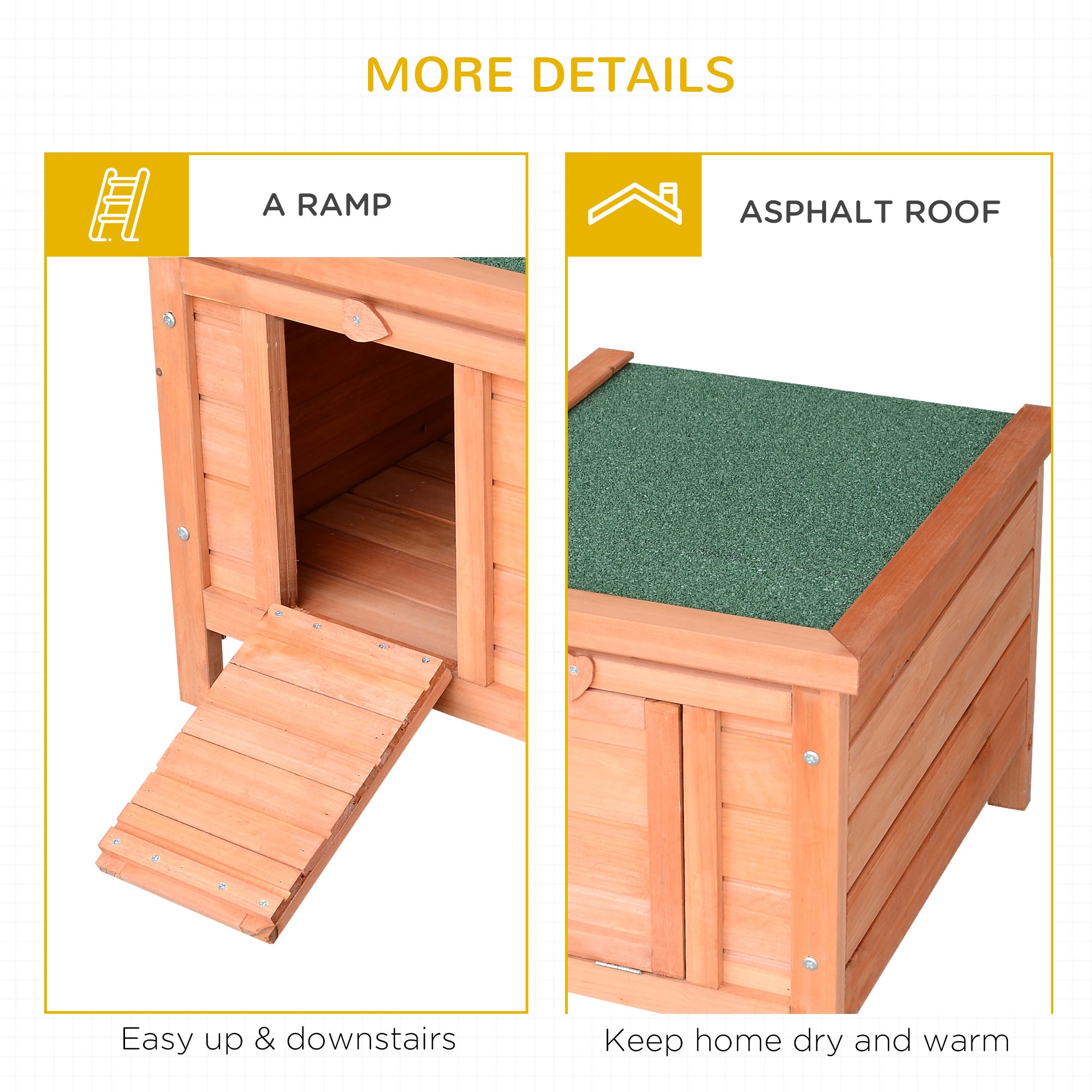 Wooden Rabbit Hutch, Bunny Cage with Waterproof & Openable Asphalt Roof - view 6