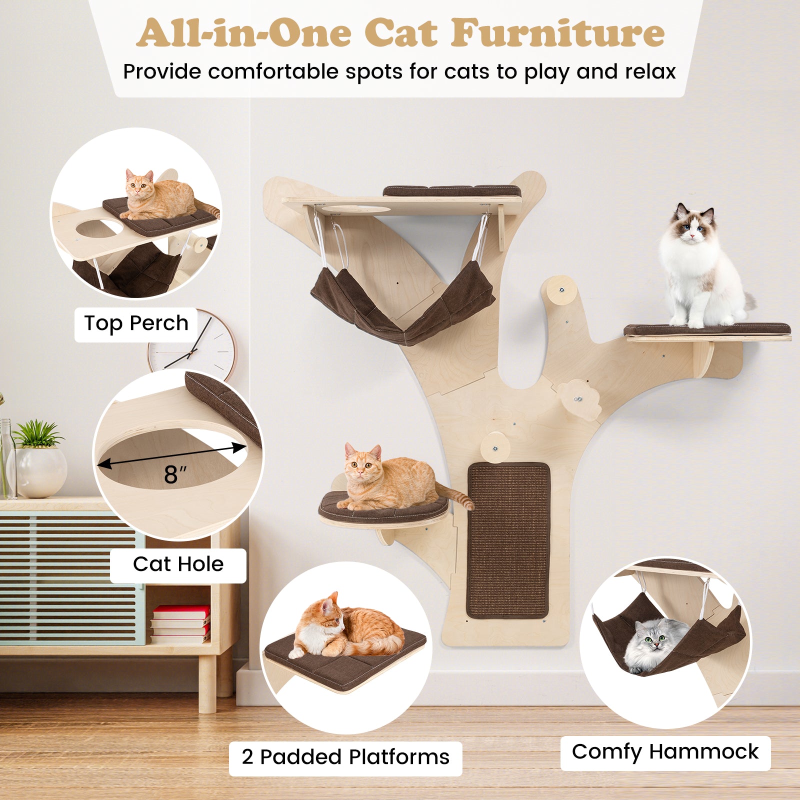 Wall-Mounted Cat Tower Cat Wall Shelves Furniture with Perch Cat Tree - view 6