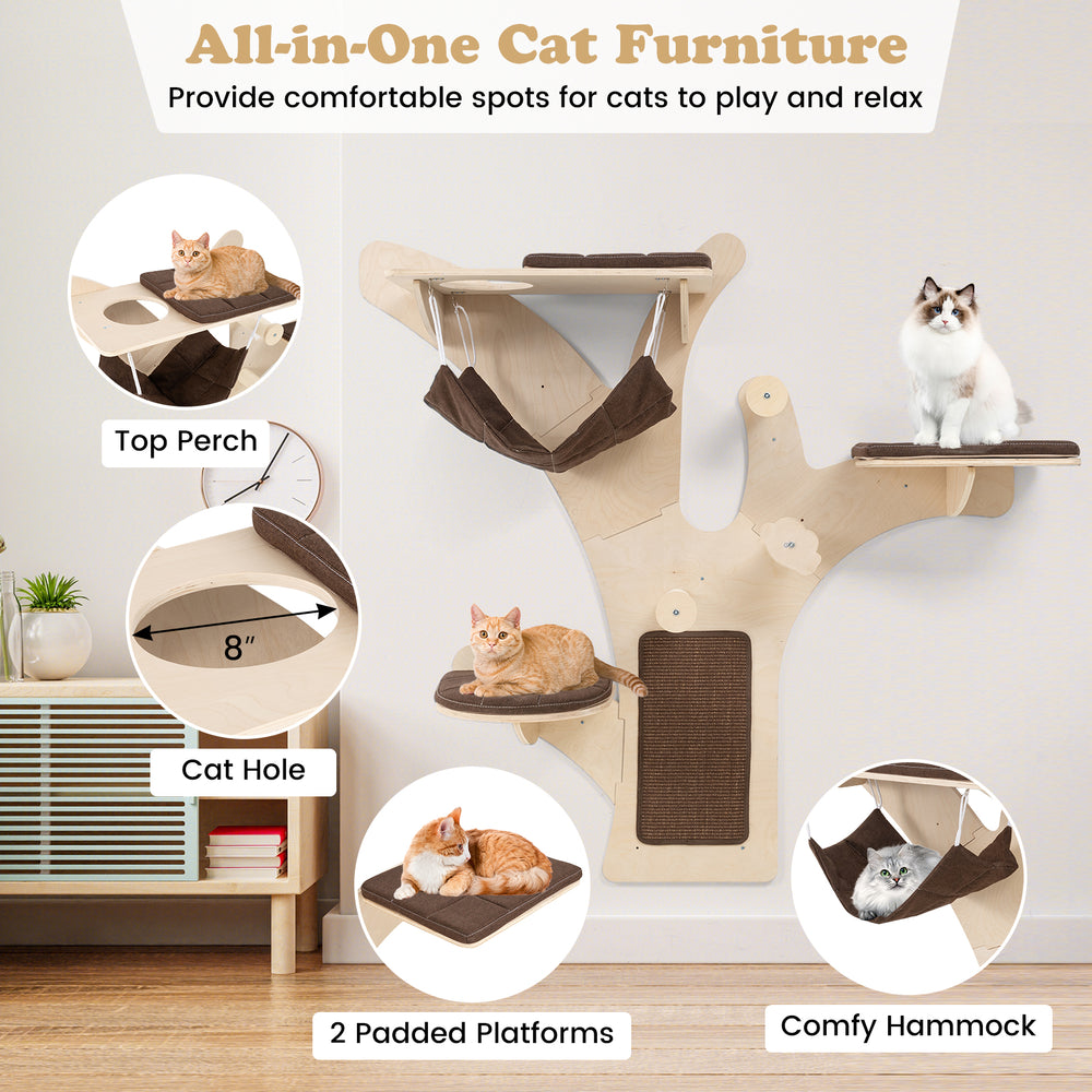 Wall-Mounted Cat Tower Cat Wall Shelves Furniture with Perch Cat Tree - view 6
