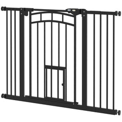 Auto-Close Pet Gate, Stair Gate with Cat Door, Double Locking for Doorways