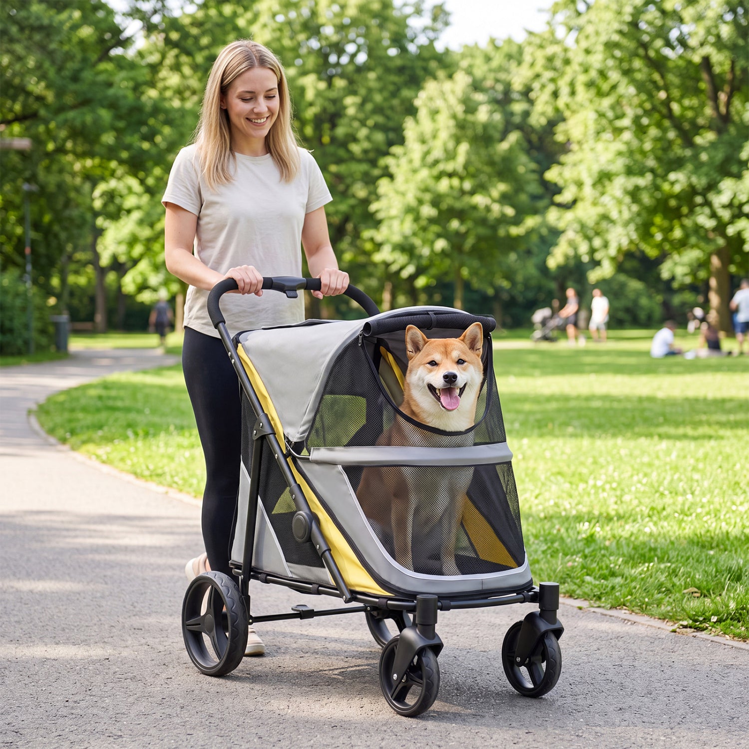 220 LBS Heavy Duty Dog Stroller for Large and Medium Dogs with One-Step Foot - view 2