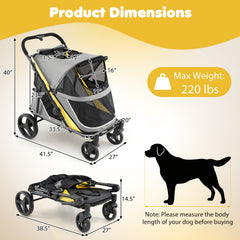 220 LBS Heavy Duty Dog Stroller for Large and Medium Dogs with One-Step Foot - view 4