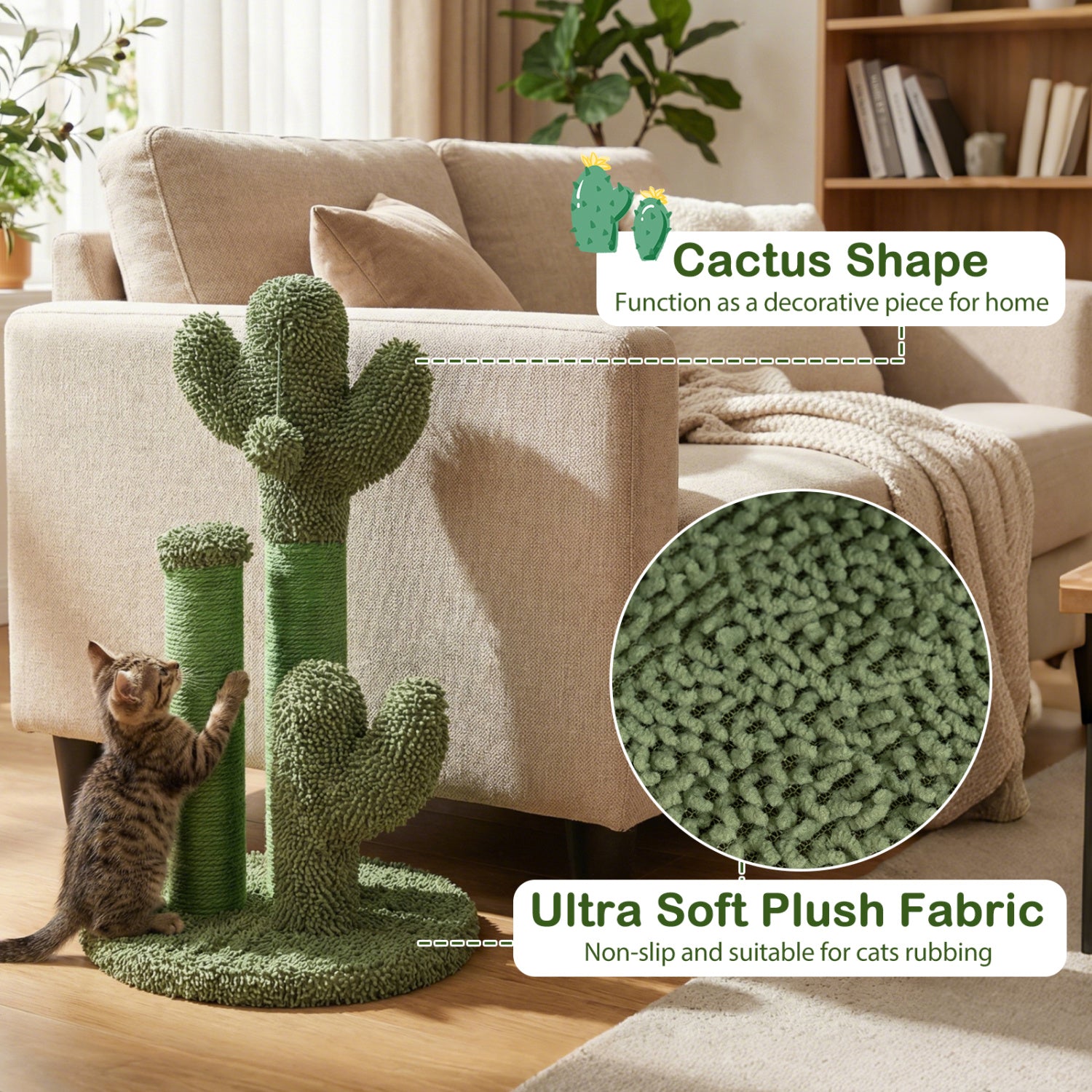 22 Inch Cactus Cat Scratching Post with Natural Sisal Rope Cat Tree - view 6