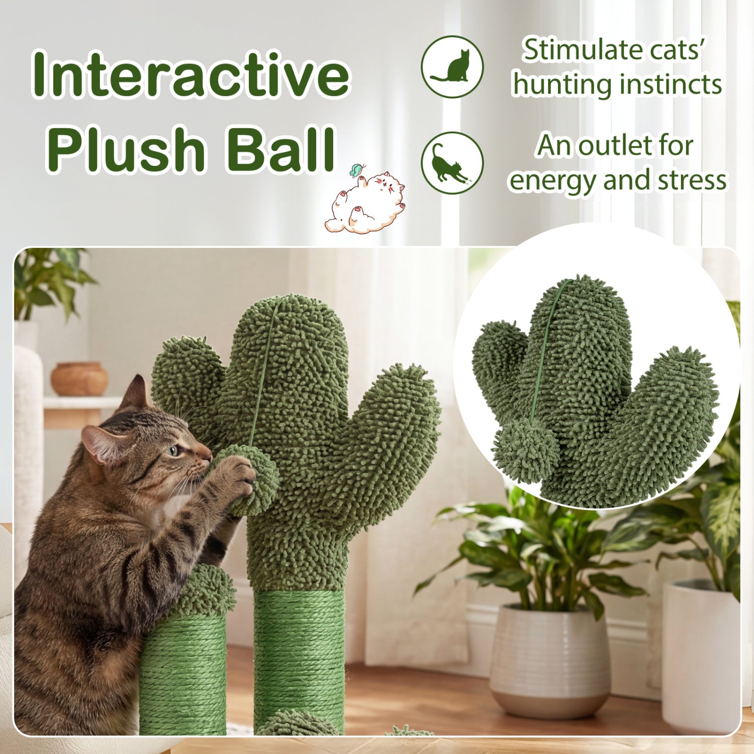 22 Inch Cactus Cat Scratching Post with Natural Sisal Rope Cat Tree - view 8