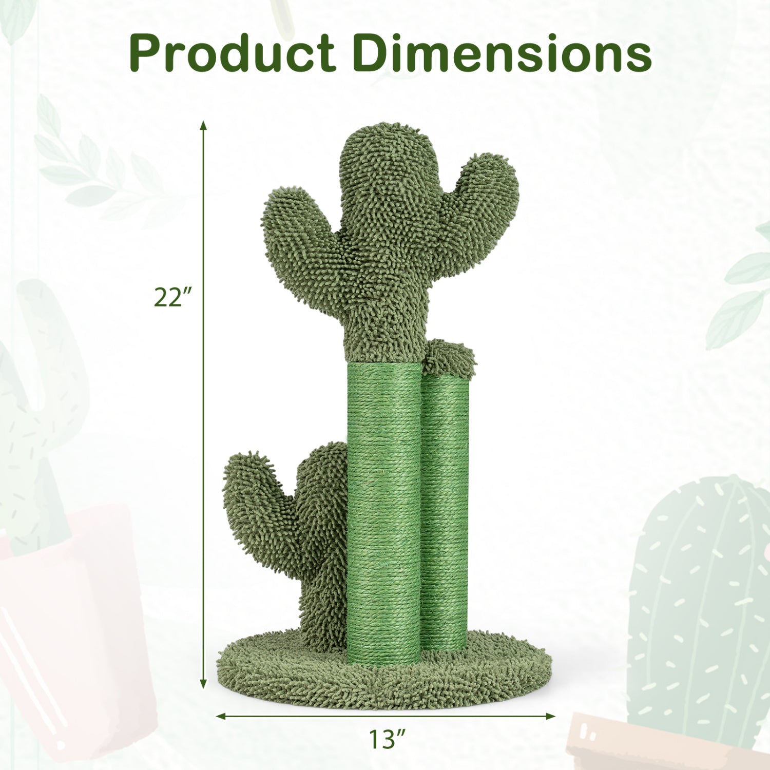 22 Inch Cactus Cat Scratching Post with Natural Sisal Rope Cat Tree - view 5