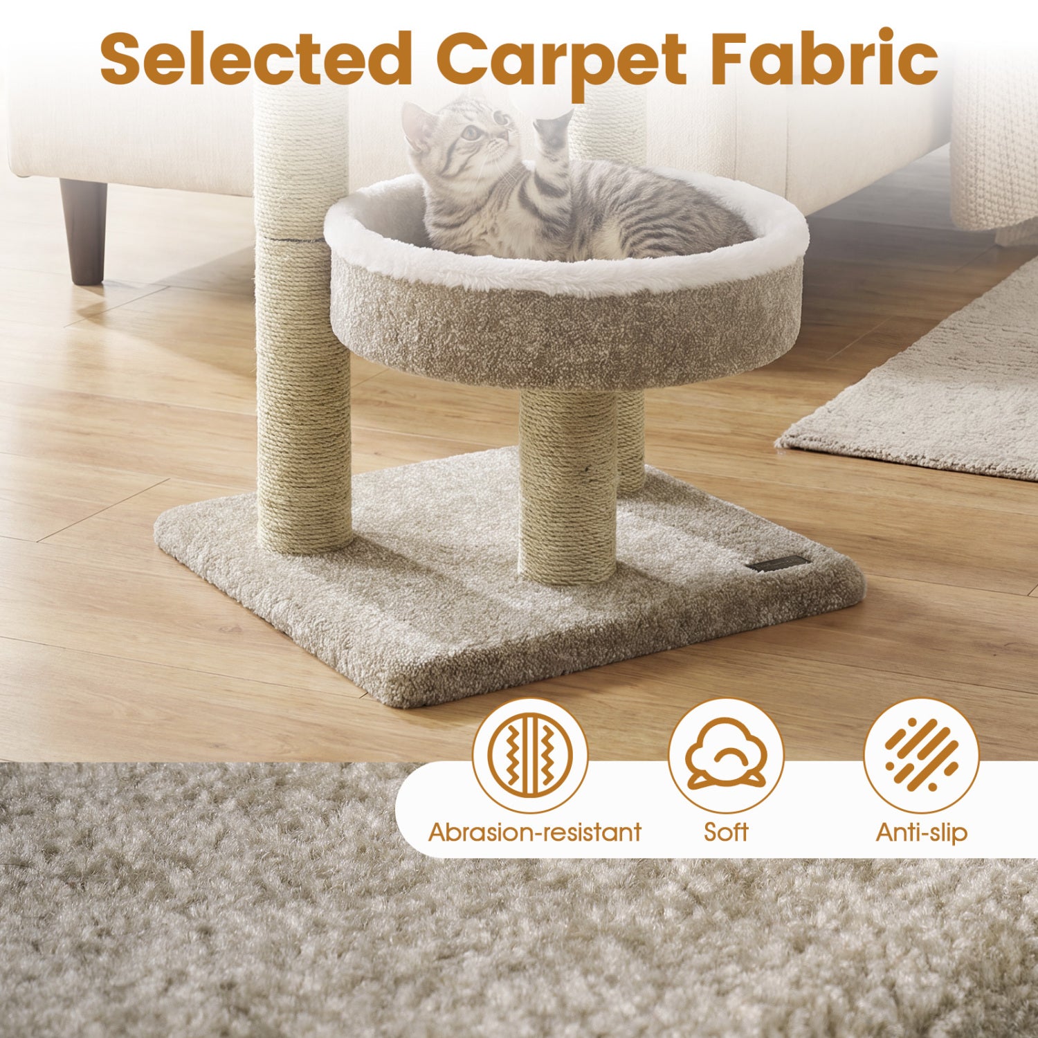 24" Cat Tower with 2 Plush Perches Scratching Posts and Dangling Ball Cat Tree - view 7