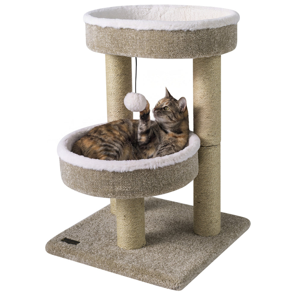 24" Cat Tower with 2 Plush Perches Scratching Posts and Dangling Ball Cat Tree - view 4