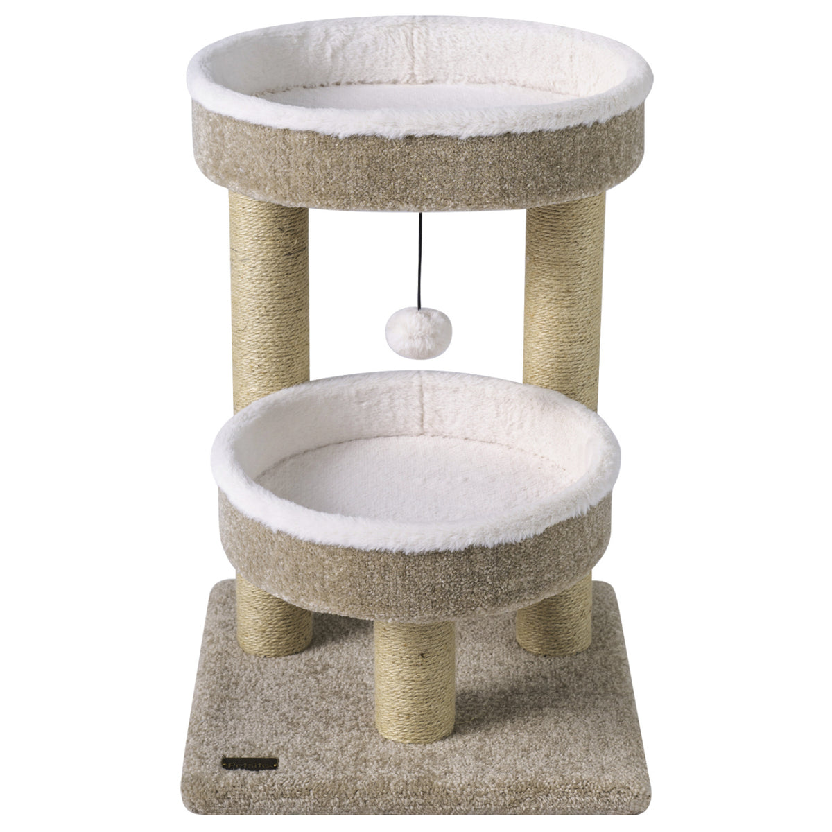 24" Cat Tower with 2 Plush Perches Scratching Posts and Dangling Ball Cat Tree