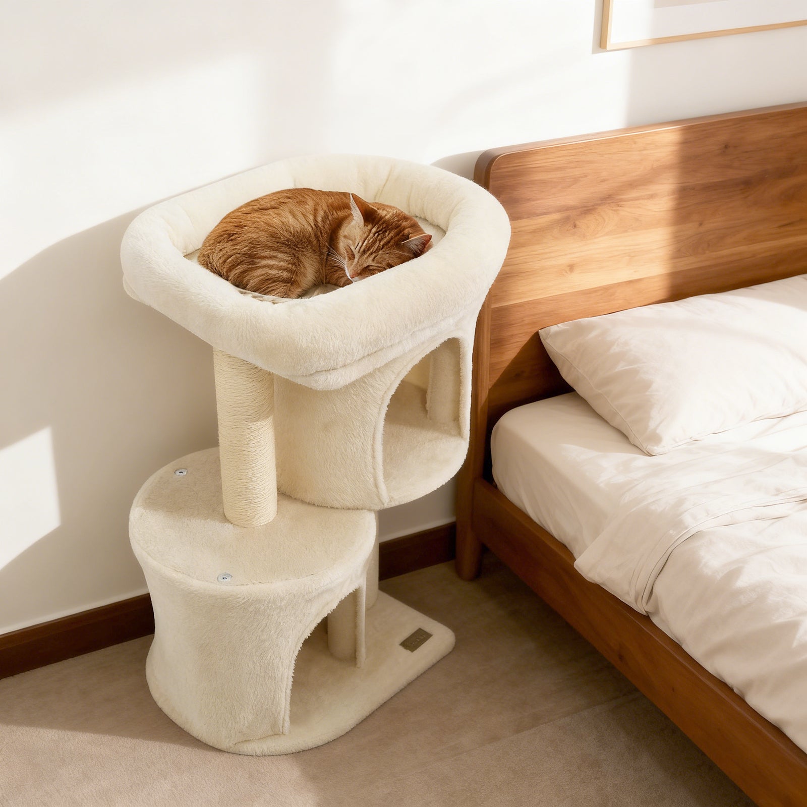 26 Inch Cat Tower with Large Padded Push Perch and Dual Condos Cat Tree - view 3